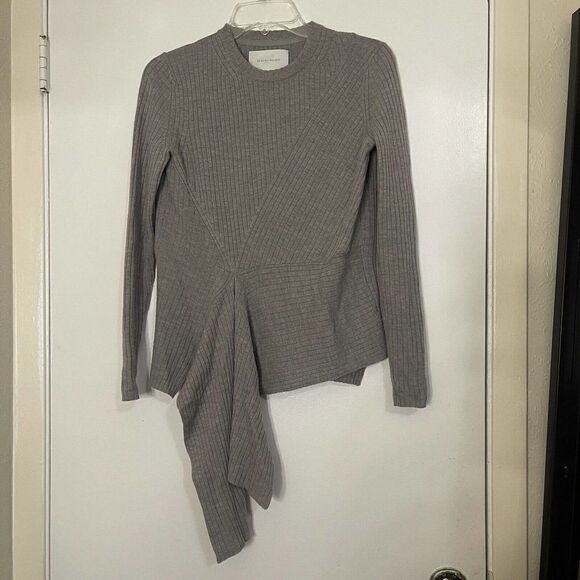 Brochu Walker The Dean Wrap Pullover Rib Knit Wool Stone Brown Sweater - Picture 7 of 8